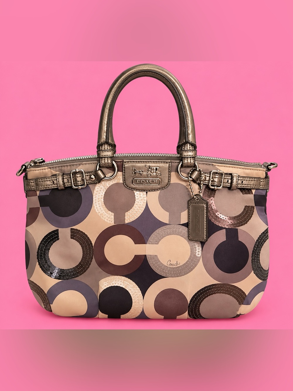 RARE❗️Coach Madison Op Art Sequined Sophia Satchel Bag